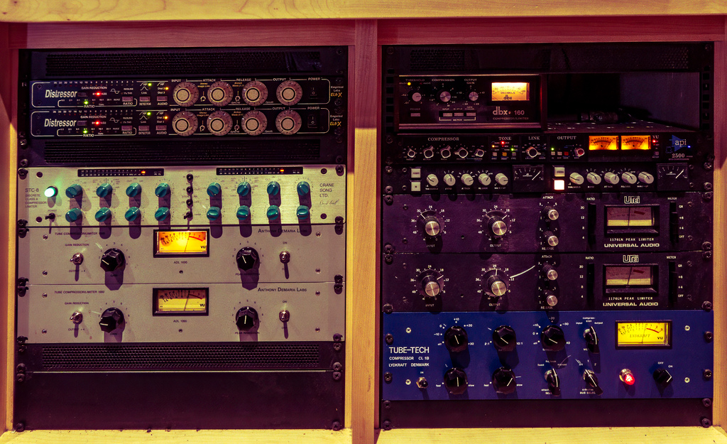 Control room outboard hardware at Salvation Studios
